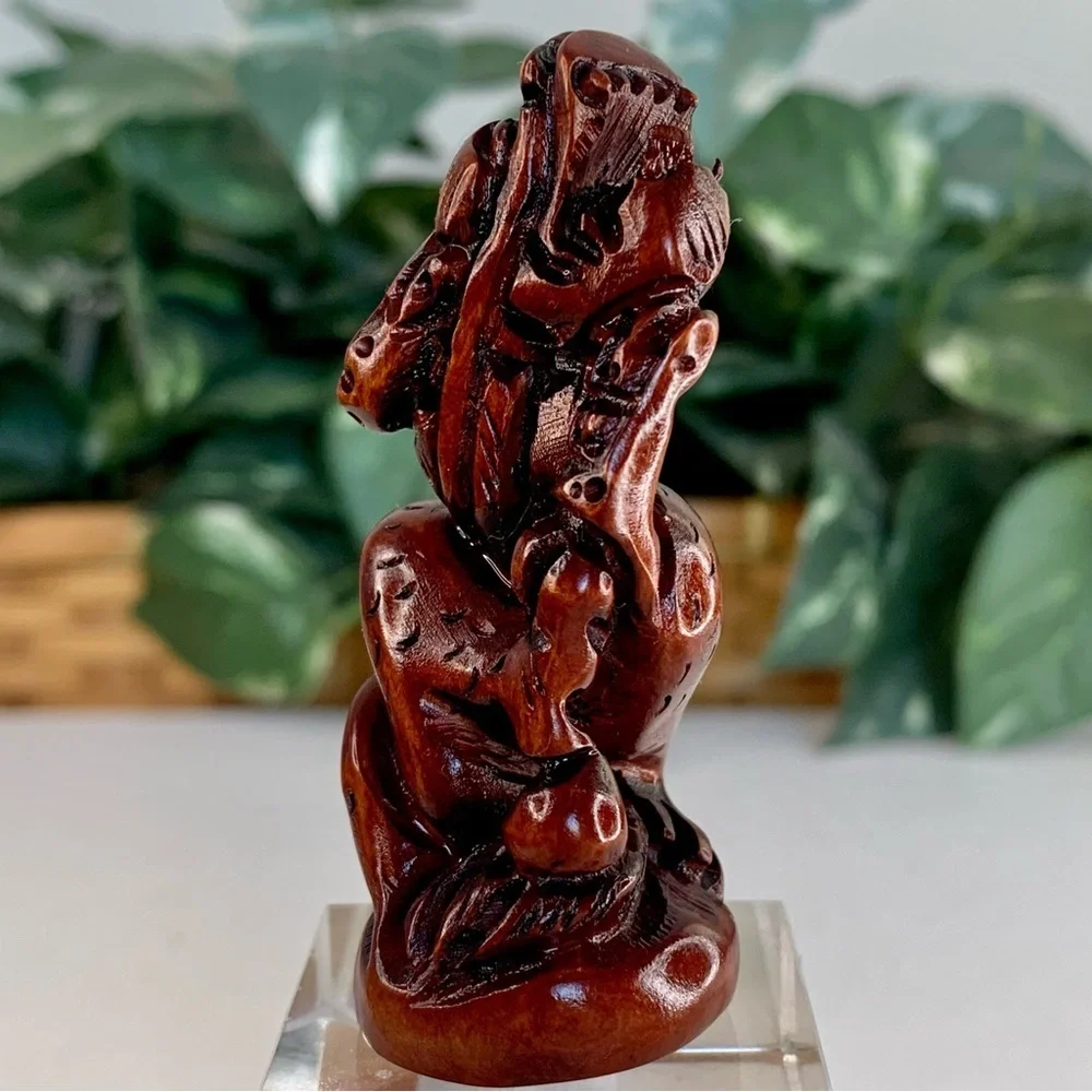 Vintage Boxwood Netsuke Dragon Figurine Wooden Animal Carving Wood Carved Figure